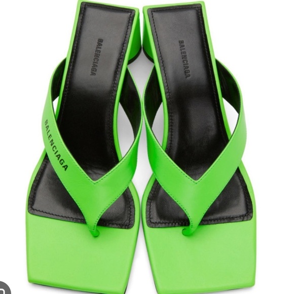 Balenciaga Shoes - BALENCIAGA Lime / Neon Green Sandals with a Low Block Heel size 38 Box Included